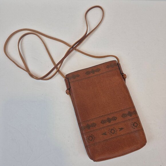 MW Most Wanted Rustic Leather Crossbody Southwestern Etched Design Made in USA - Picture 2 of 16
